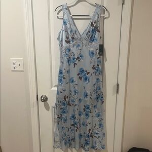 Floral Blue and Brown Dress